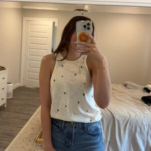 Madewell XS White Tank Top with Embroidered Fruits